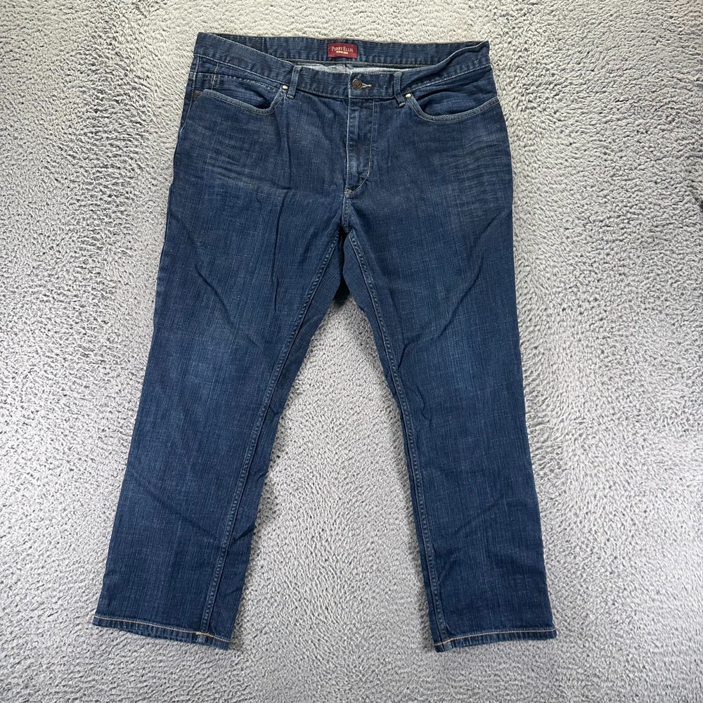 Perry Ellis Jeans Men's 38x28 Blue Cotton Denim Straight Leg Workwear Stretch